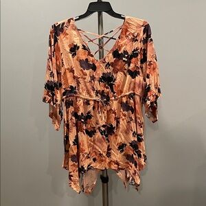 Torrid Floral Blouse with burgundy and purple Accents